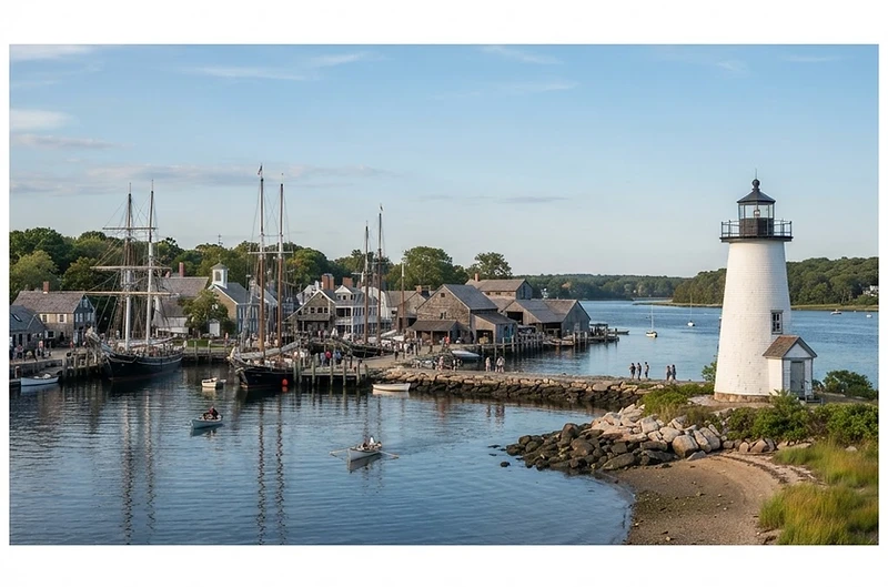 Mystic Seaport historic waterfront and lighthouse for insurance coverage in Connecticut