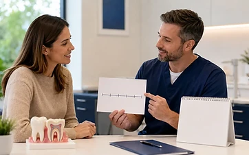 Dentist explaining a dental coverage timeline to a patient before enrollment