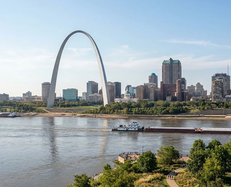Gateway Arch and St. Louis skyline landmark for insurance guidance