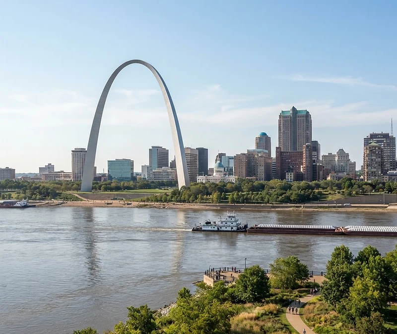 Gateway Arch and St. Louis skyline landmark for insurance guidance