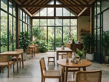 Glasshouse café in the garden