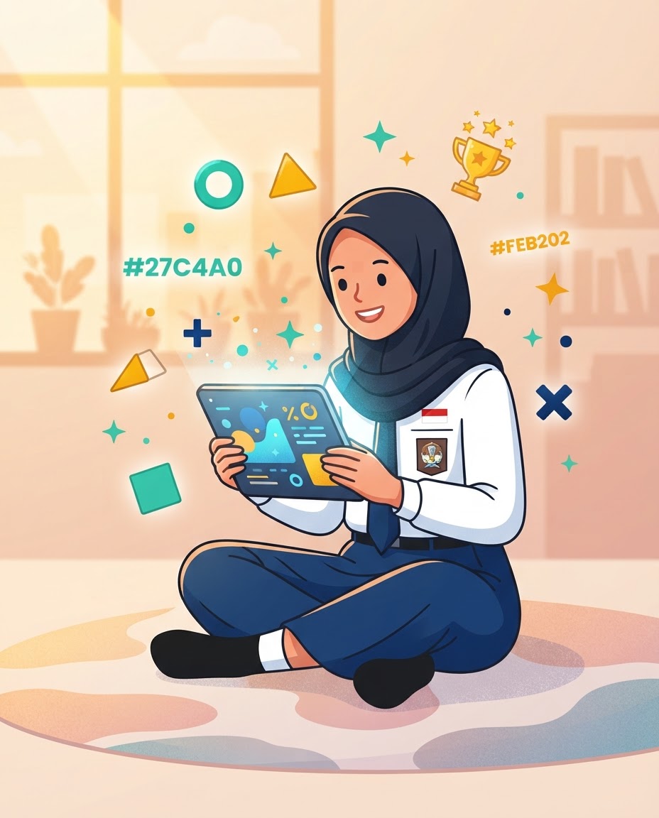 Siswa SMP belajar dengan tablet digital