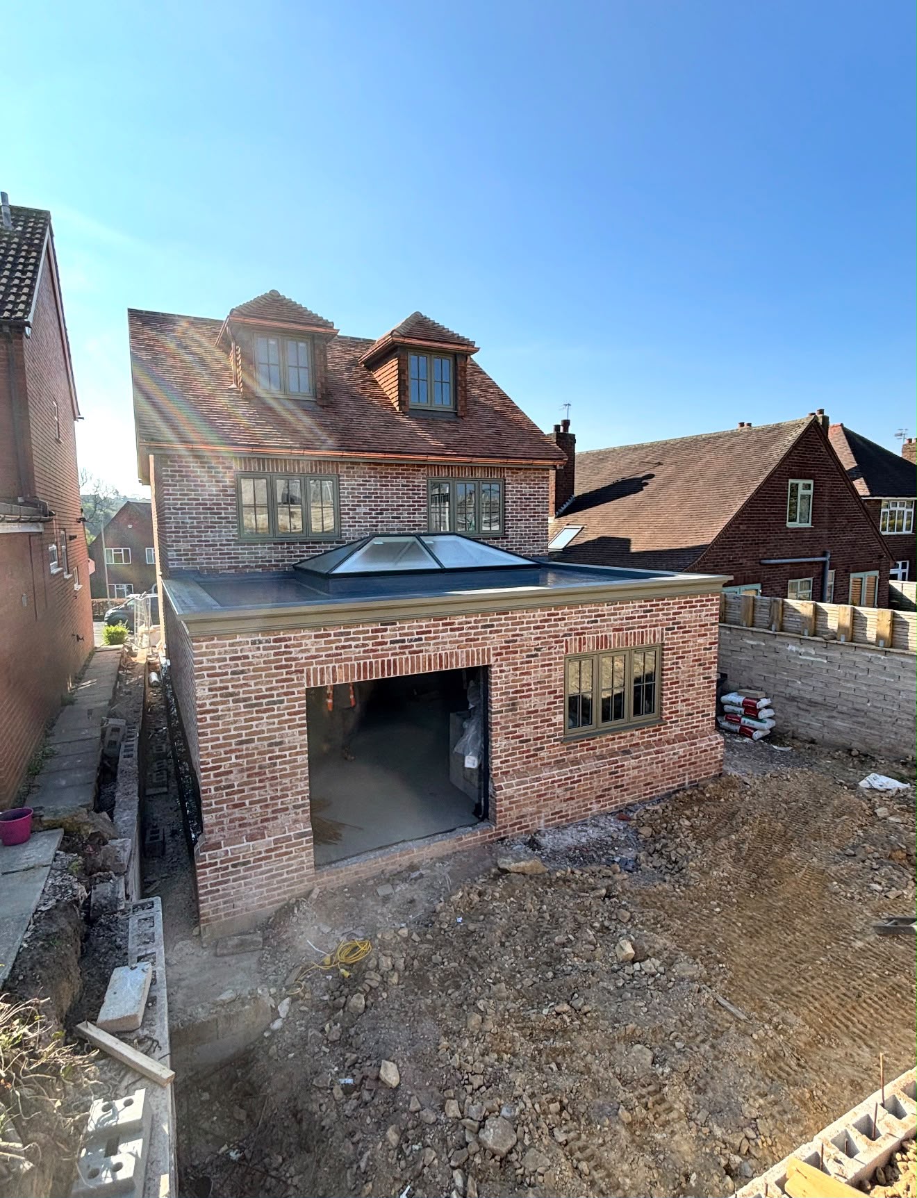 Completed brick orangery extension on a residential property