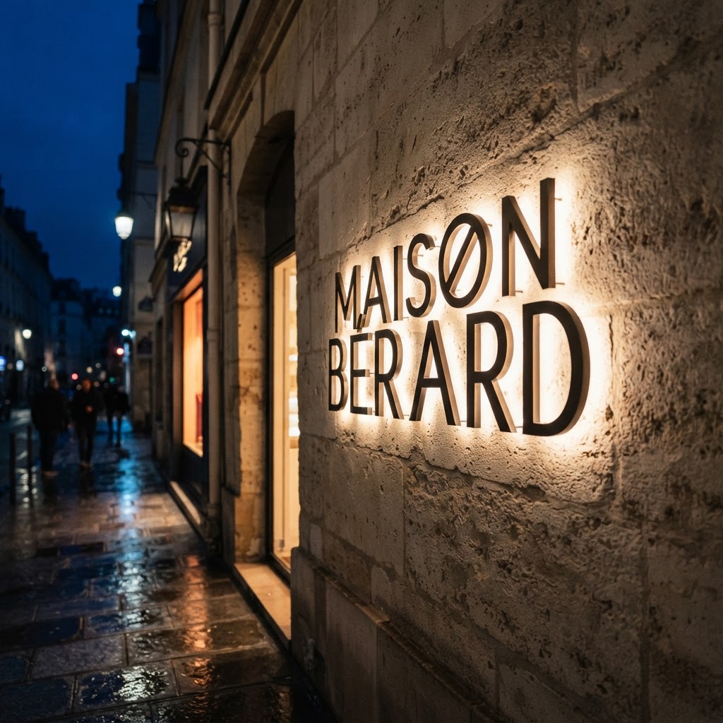 Enseigne de façade éclairée par un bandeau lumineux LED