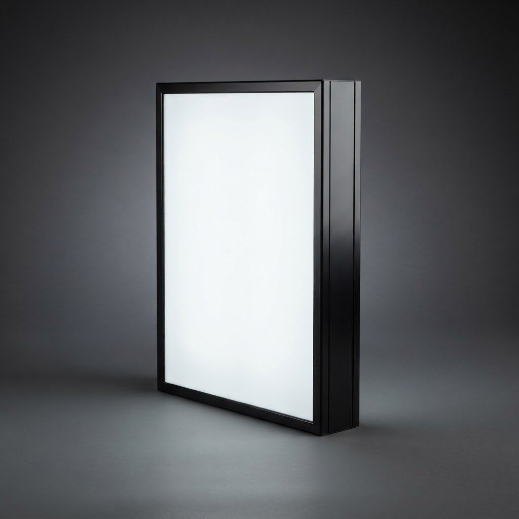 Détail du caisson lumineux double face en aluminium laqué