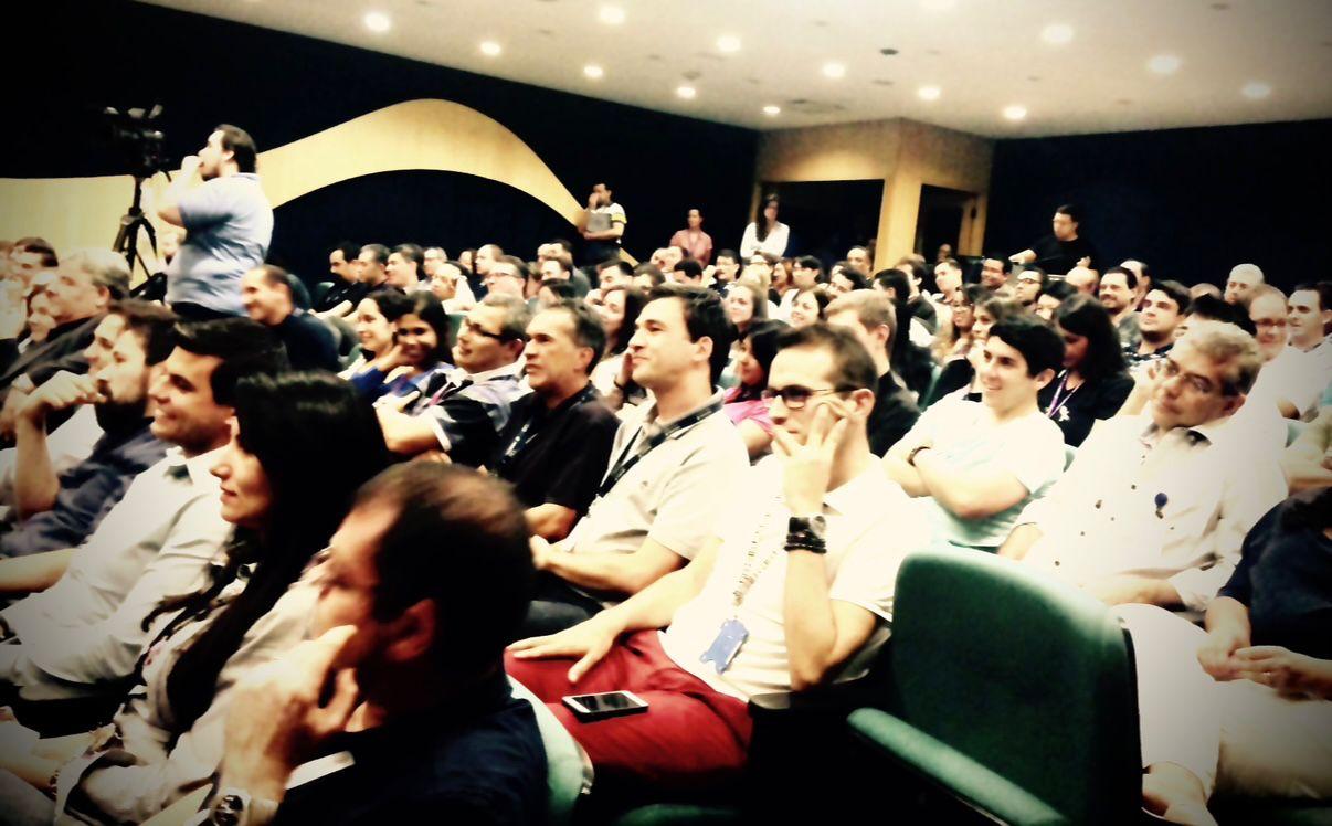 Laura Varela's 74-person team in a company-wide meeting