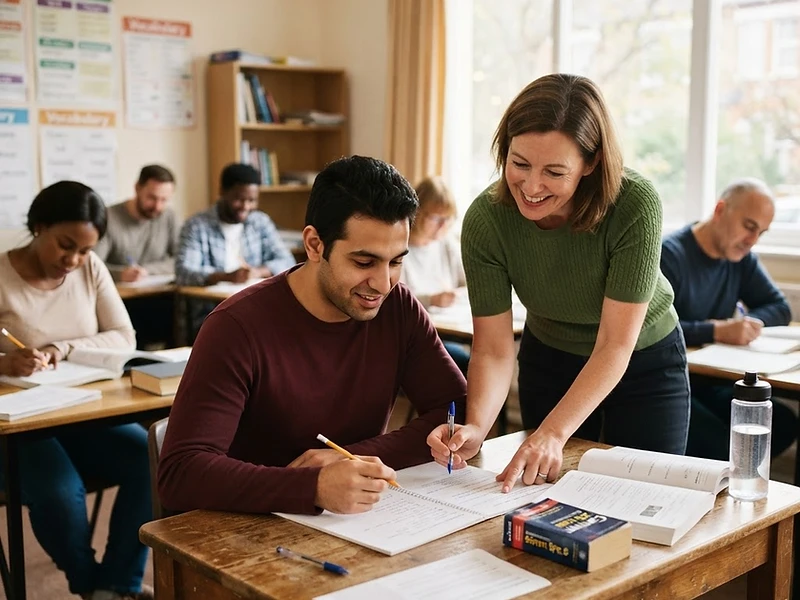 Clase de inglés con docente y estudiante