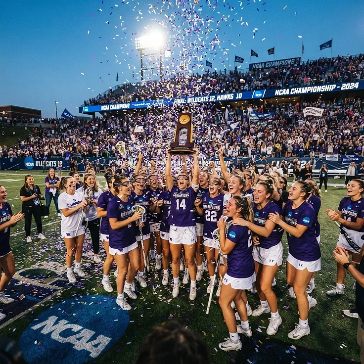 Northwestern Wildcats celebrate their 2026 NCAA Division I women's lacrosse championship