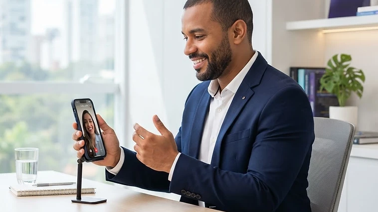 Psiquiatra em teleatendimento cuidadoso