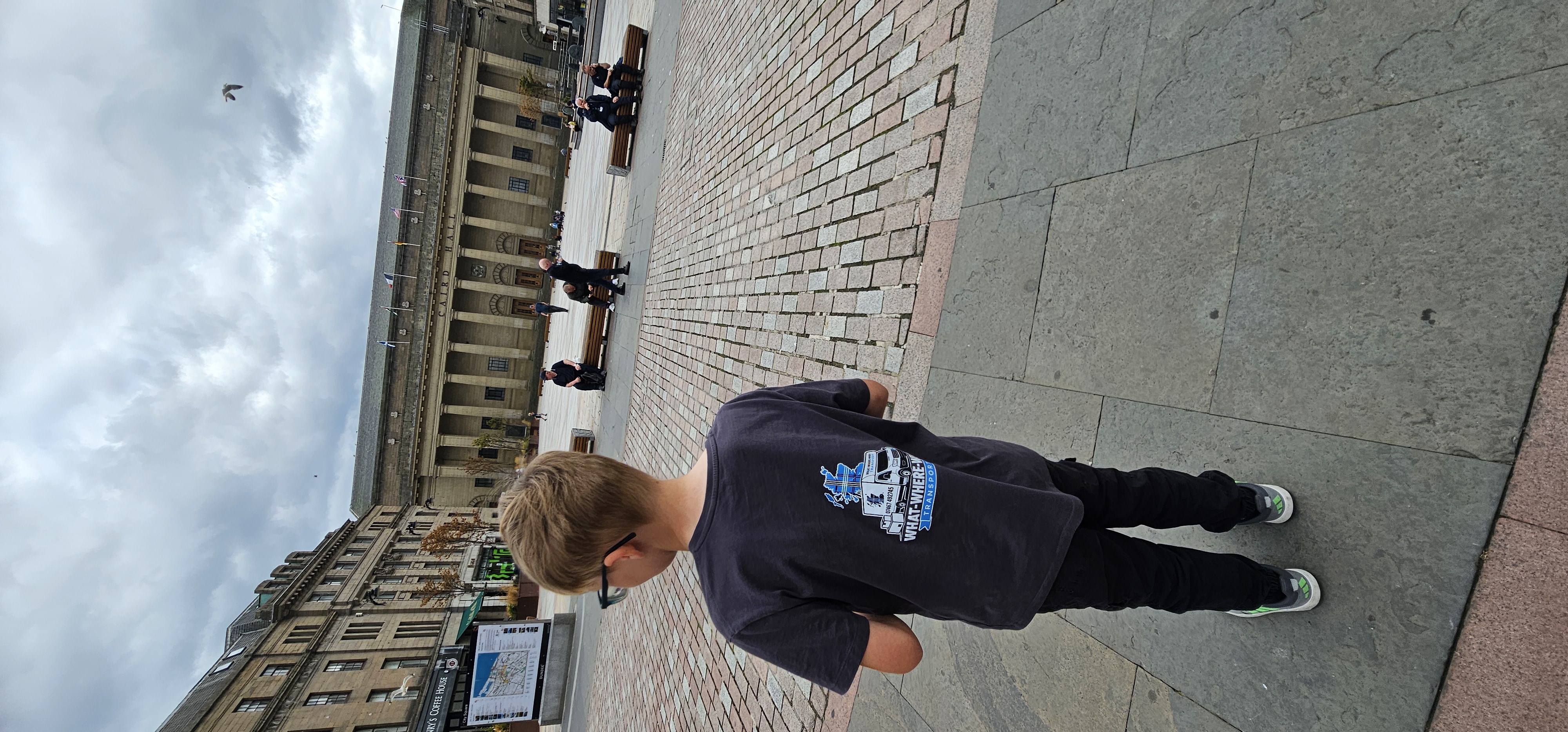 What-Where-When Transport branded t-shirt at Bradford city centre