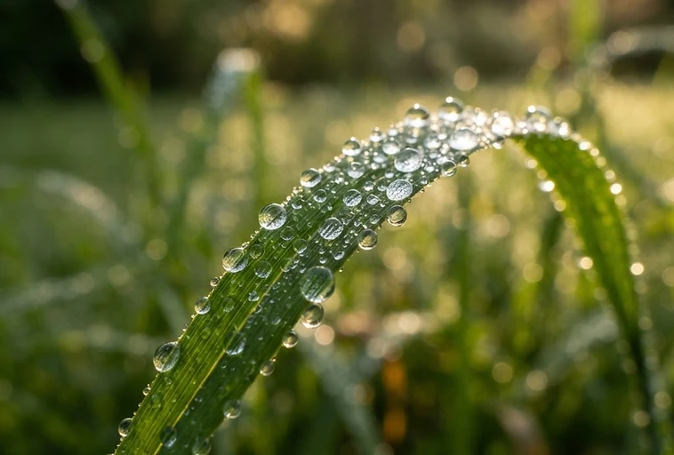 Lush green lawn with morning dew