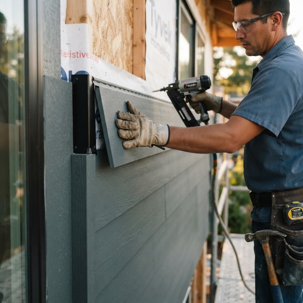 James Hardie fiber cement siding installation with ColorPlus finish