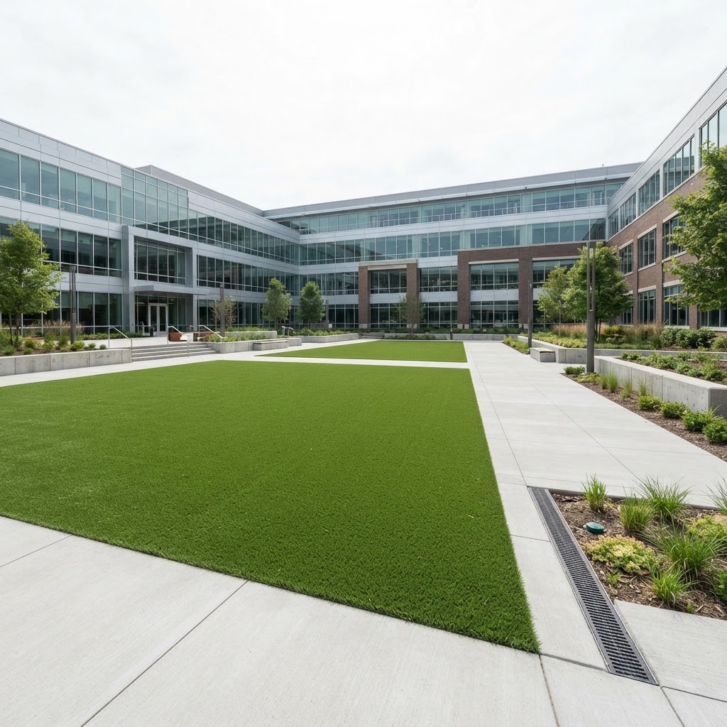 Large open turf area in a commercial landscape