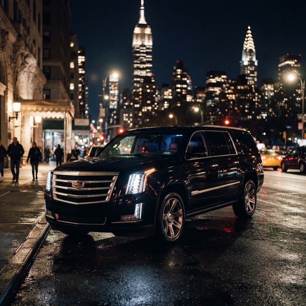 Empire Concierge black Escalade at night