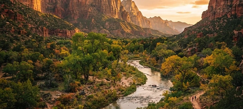 Las Vegas skyline with the red rock canyons of Zion National Park