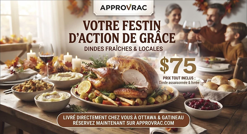 Promo Action de grâce — Dindes fraîches et locales, 75$ tout inclus