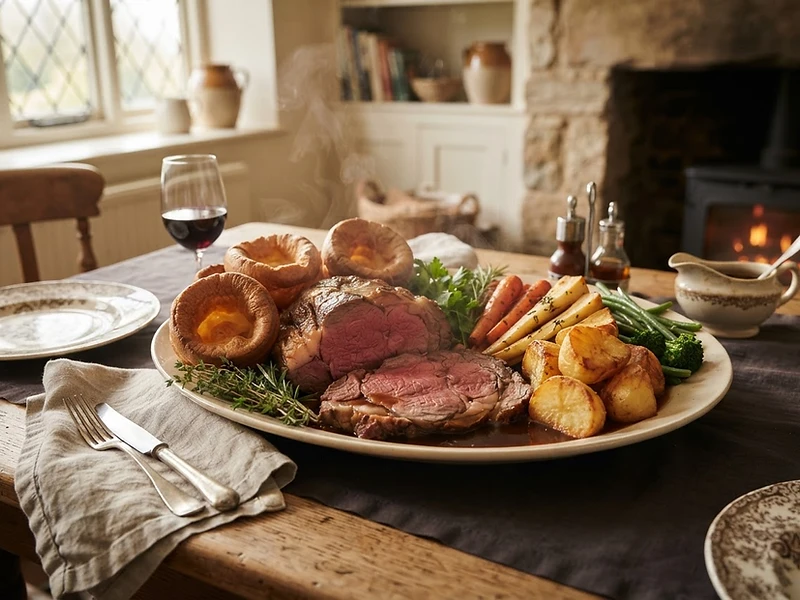 Sunday roast with Yorkshire puddings served at Dovecliff Hall near Burton-on-Trent