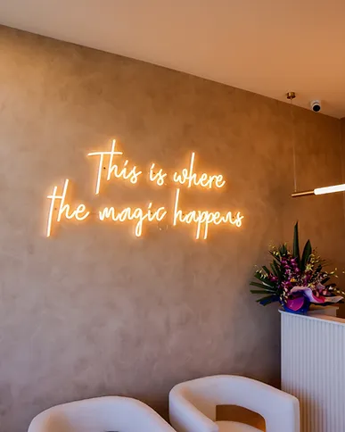 Neon feature sign installation in a clinic