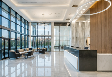 Finished modern apartment lobby interior after turnover cleaning