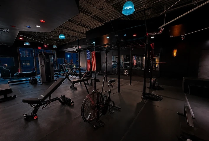 Fitness Mentality gym floor in Winona, Minnesota, at night