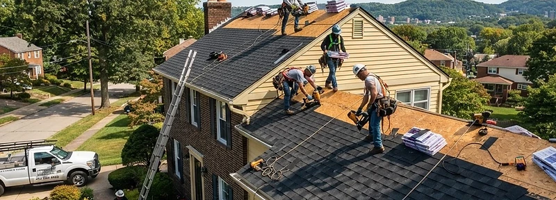 TLC Roofing crew installing shingles