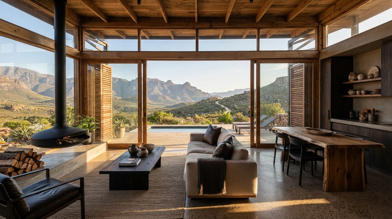 Klipspringer cabin interior with mountain views