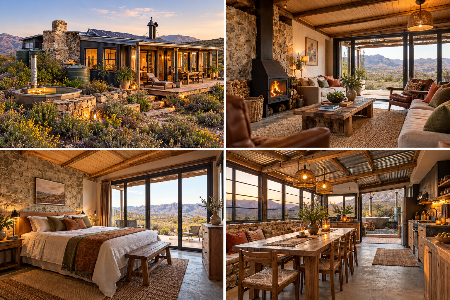 Owl's Nest bedrooms, kitchen and living spaces