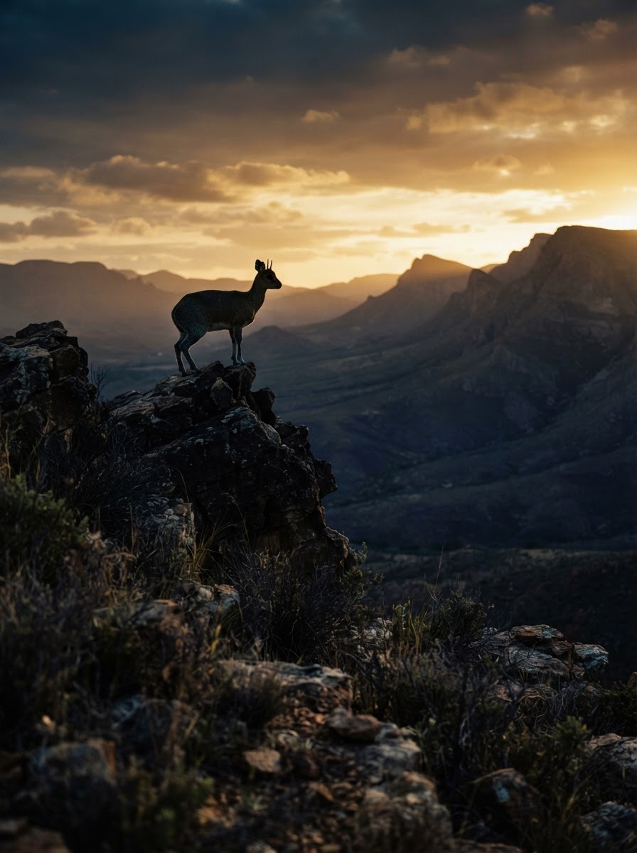 Klipspringer antelope on rocky Karoo outcrop