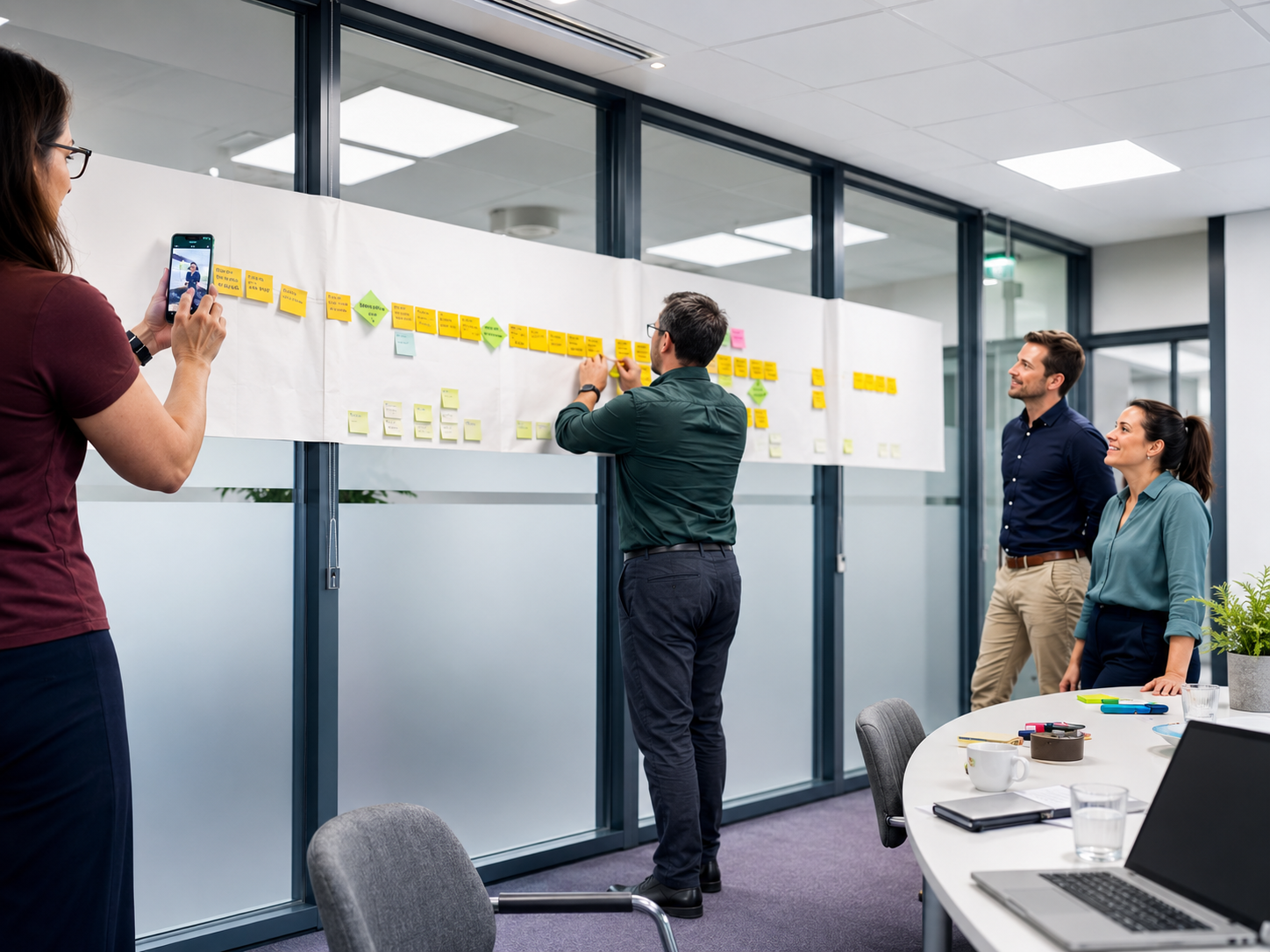 Professional team collaboration and planning session at the VP Transport office.