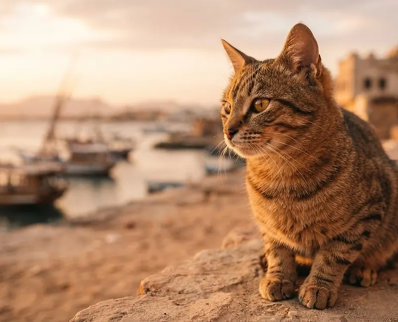 Gerettete Katze im goldenen Licht von Hurghada