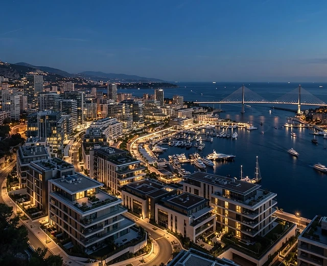 Modern international city properties at blue hour