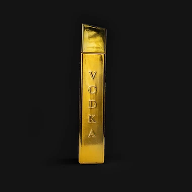 3 Kilos Gold 999.9 — Seitenprofil mit vertikaler VODKA-Prägung.