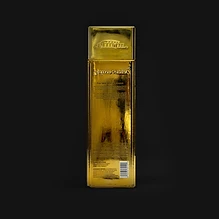 3 Kilos Gold 999.9 — die Rückseite der Goldbarrenflasche.