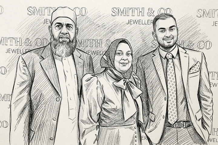 The Smith & Co family — a pencil sketch portrait