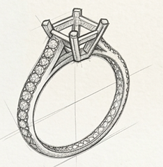 The setting with collet and pavé-set shoulders