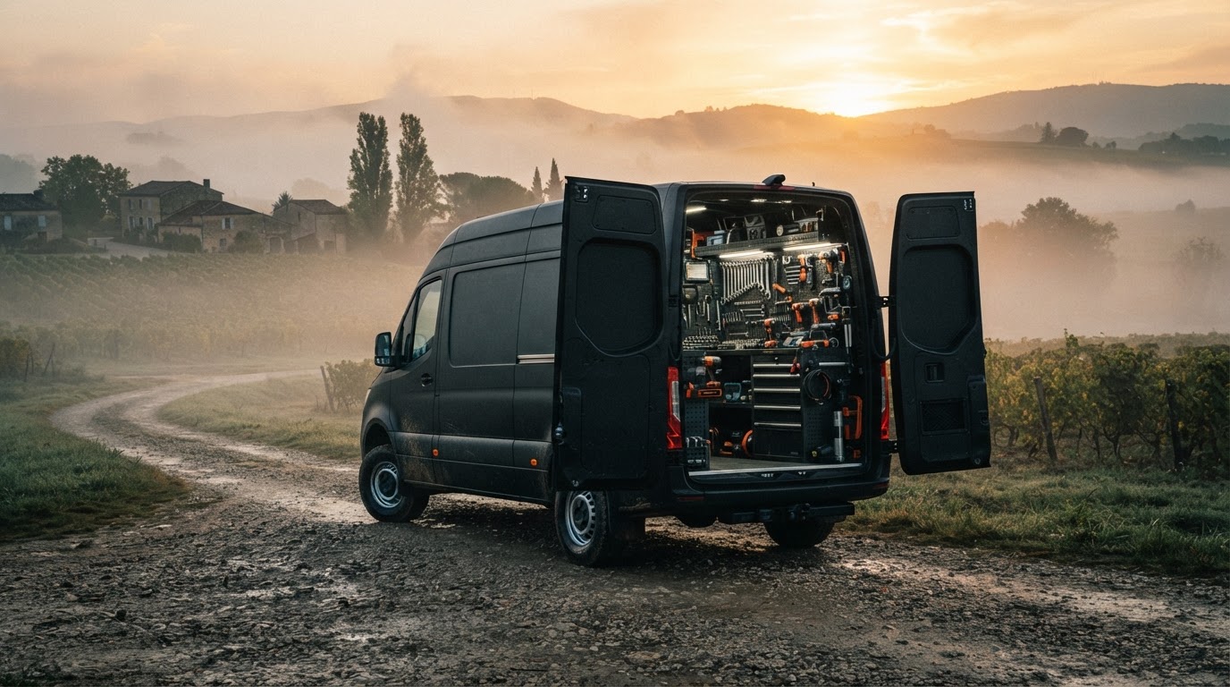 Van mobile Le Hangar à l'aube