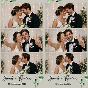 Grüne Hochzeits-Fotostreifen mit Eukalyptus und drei Bildern
