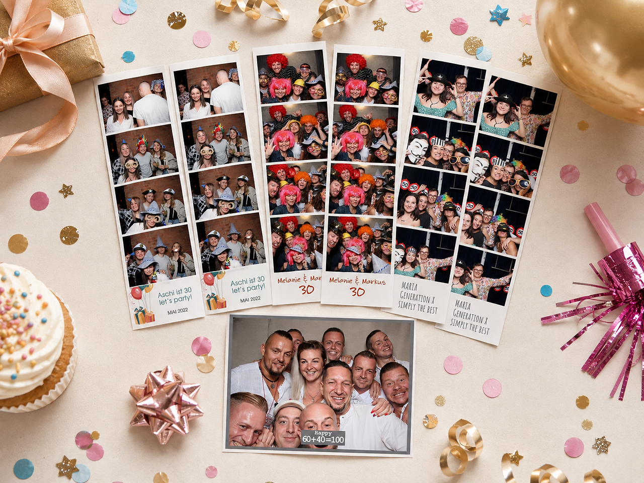 Personalisierte Fotostreifen für Geburtstagsfeiern – Fotobox Layout Beispiele Geburtstag mit Sofortdruck