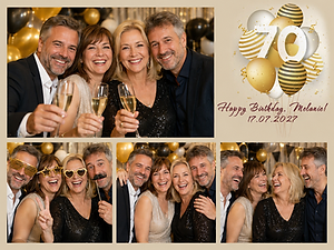 Fotocollage zum 70. Geburtstag mit goldenen Ballons und drei Bildern