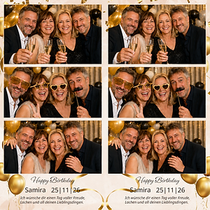 Geburtstags-Fotostreifen mit goldenen Ballons und drei Bildern