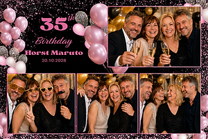 Collage zum 35. Geburtstag mit rosa Ballons und drei Bildern