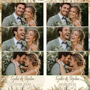 Wedding photo strip with three pictures and beige grasses