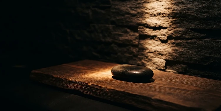 Dim recovery room with a sliver of warm light on stone