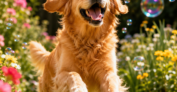 Dogs happily playing with Paw Pop bubbles outdoors