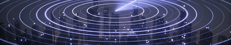 Radar sweeping over a cityscape