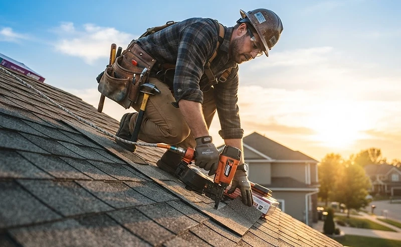 Contractor working at golden hour