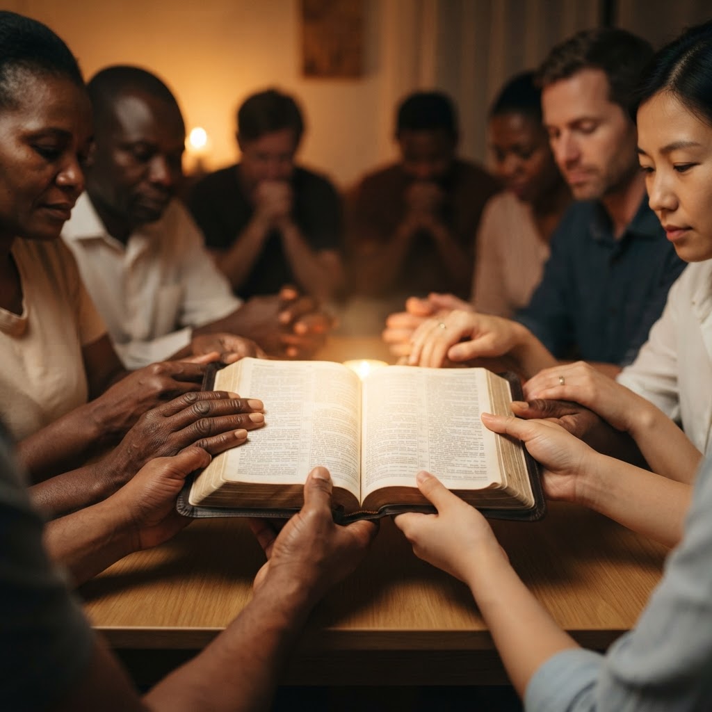 Open Bible with glowing light