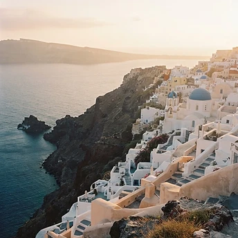 Greece — Whitewashed cliffs, blue domes, and the long, warm Aegean light.