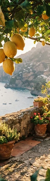 A sun-drenched Amalfi lemon grove terrace above the sea