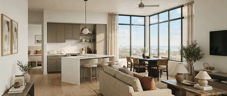 Two bedroom residence with open plan living and full kitchen